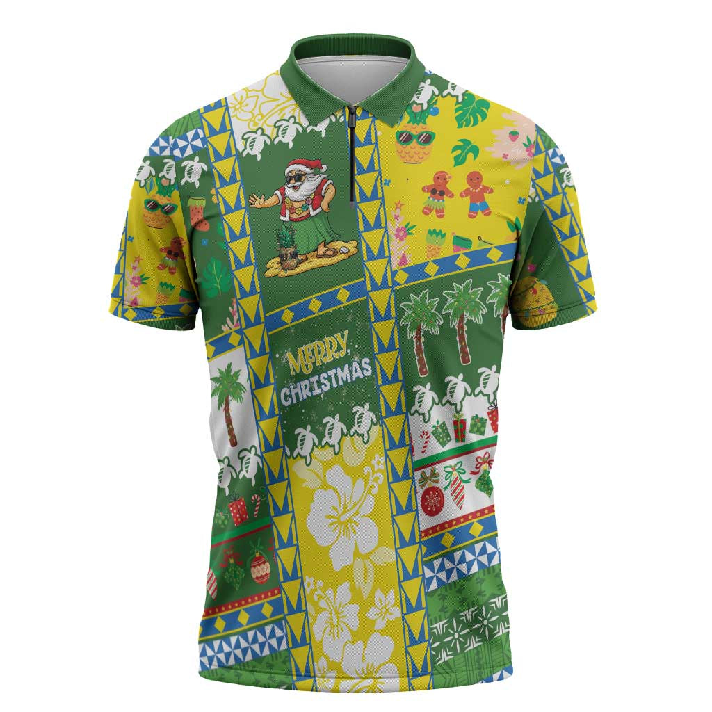 Pitcairn Islands Christmas Zipper Polo Shirt Festive Beach Vibes - Polynesian Pride