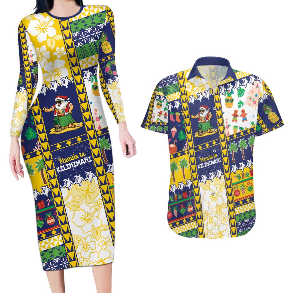 Tokelau Christmas Couples Matching Long Sleeve Bodycon Dress and Hawaiian Shirt Festive Beach Vibes - Polynesian Pride
