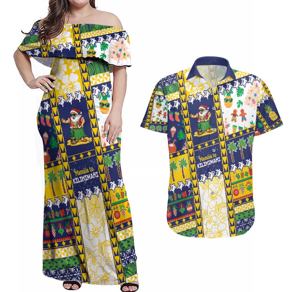 Tokelau Christmas Couples Matching Off Shoulder Maxi Dress and Hawaiian Shirt Festive Beach Vibes - Polynesian Pride