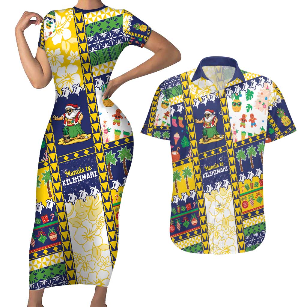 Tokelau Christmas Couples Matching Short Sleeve Bodycon Dress and Hawaiian Shirt Festive Beach Vibes - Polynesian Pride