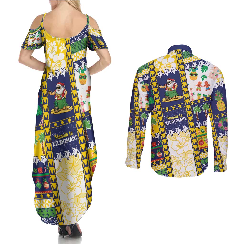 Tokelau Christmas Couples Matching Summer Maxi Dress and Long Sleeve Button Shirt Festive Beach Vibes - Polynesian Pride