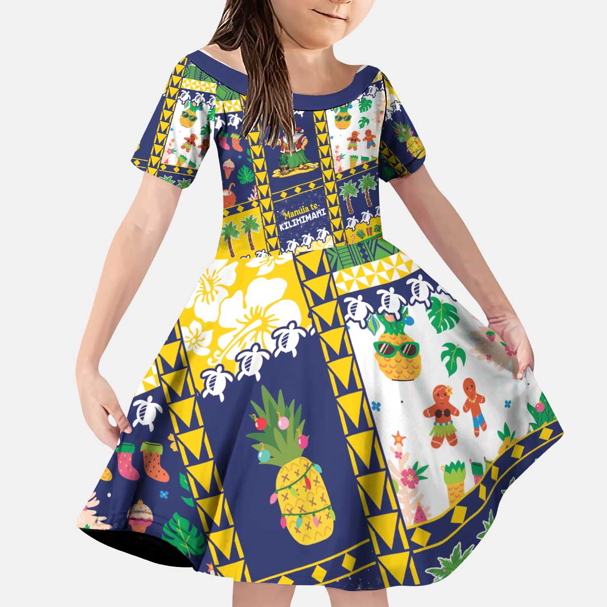 Tokelau Christmas Kid Short Sleeve Dress Festive Beach Vibes - Polynesian Pride