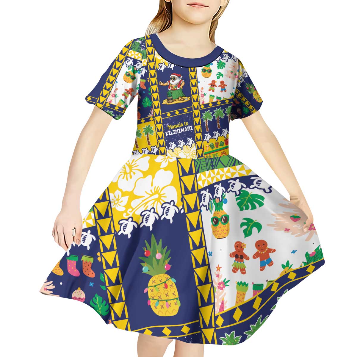 Tokelau Christmas Kid Short Sleeve Dress Festive Beach Vibes - Polynesian Pride