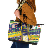 Tokelau Christmas Leather Tote Bag Festive Beach Vibes - Polynesian Pride