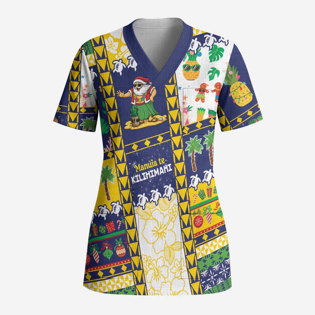 Tokelau Christmas Scrub Top Festive Beach Vibes - Polynesian Pride