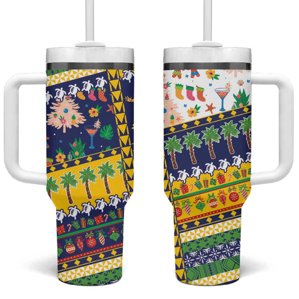 Tokelau Christmas Tumbler With Handle Festive Beach Vibes - Polynesian Pride