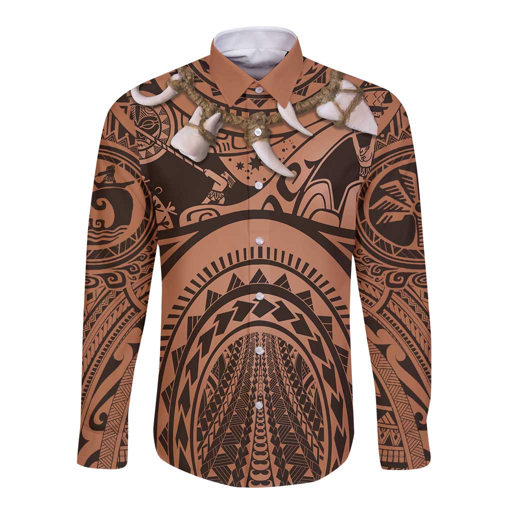 Polynesia Maui Tattoo Inspired Cosplay Costume Long Sleeve Button Shirt