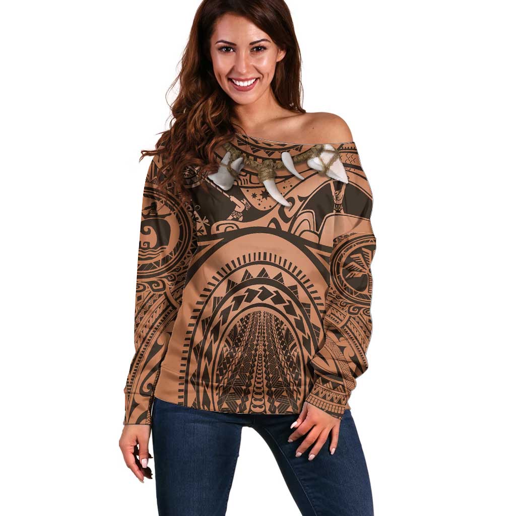 Polynesia Maui Tattoo Inspired Cosplay Costume Off Shoulder Sweater LT05 Women Beige - Polynesian Pride