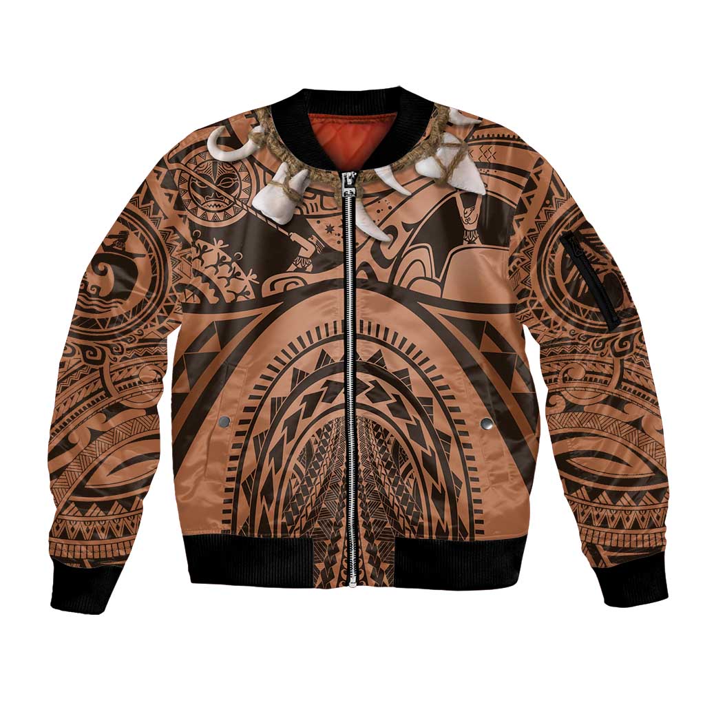 Polynesia Maui Tattoo Inspired Cosplay Costume Sleeve Zip Bomber Jacket LT05 Unisex Beige - Polynesian Pride