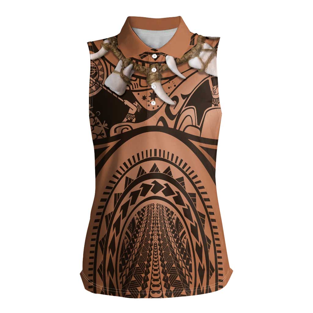 Polynesia Maui Tattoo Inspired Cosplay Costume Women Sleeveless Polo Shirt LT05 Female Beige - Polynesian Pride