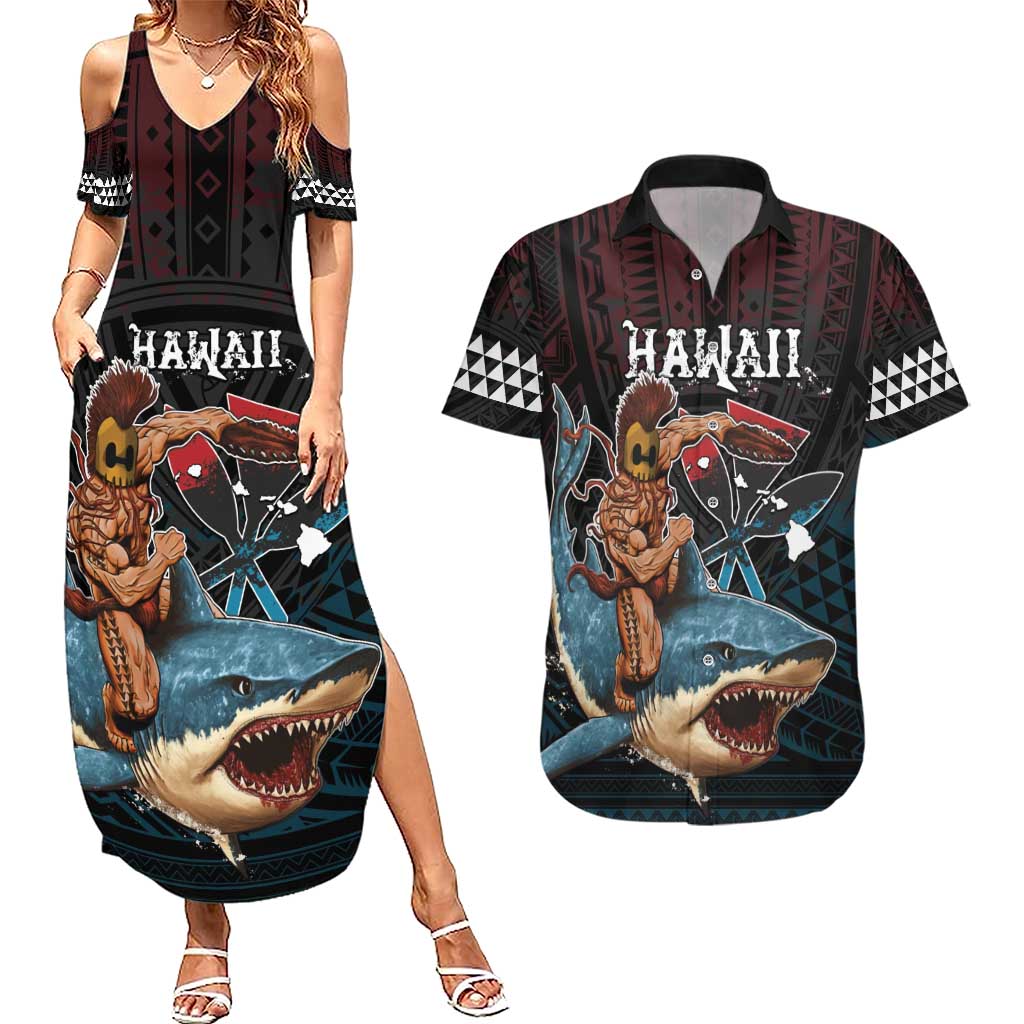Hawaii Ikaika Couples Matching Summer Maxi Dress and Hawaiian Shirt Hawaiian Mythic Koa Tribal Warrior