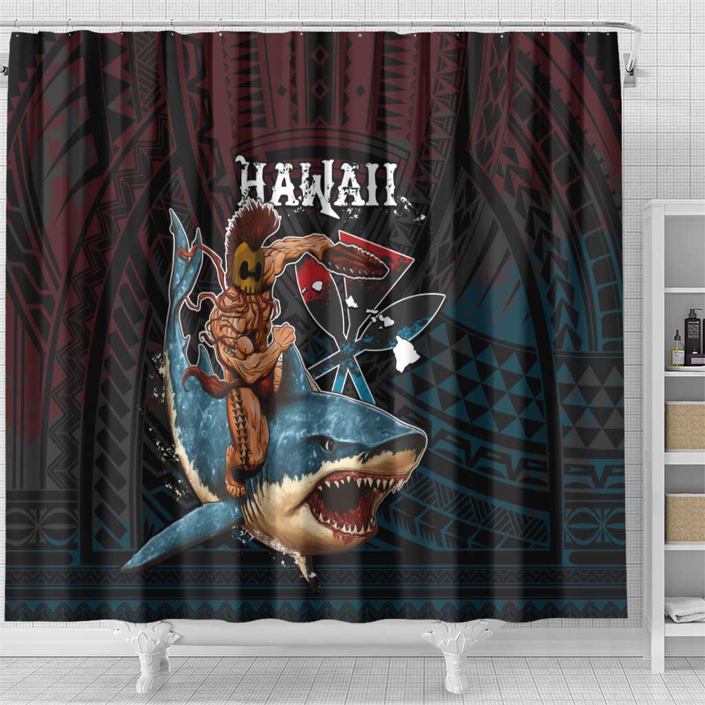 Hawaii Ikaika Shower Curtain Hawaiian Mythic Koa Tribal Warrior
