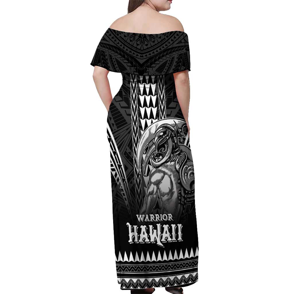 Hawaiian Ikaika Warrior Off Shoulder Maxi Dress Tribal Pattern