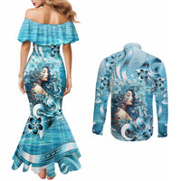 Hawaii Namaka Goddess Of The Sea Couples Matching Mermaid Dress and Long Sleeve Button Shirt Polynesian Style LT05 - Polynesian Pride