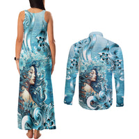 Hawaii Namaka Goddess Of The Sea Couples Matching Tank Maxi Dress and Long Sleeve Button Shirt Polynesian Style LT05 - Polynesian Pride