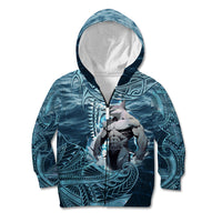 Hawaiian Shark God Kamohoalii Kid Hoodie Polynesian Style LT05 Zip Hoodie Blue - Polynesian Pride