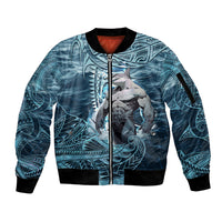 Hawaiian Shark God Kamohoalii Sleeve Zip Bomber Jacket Polynesian Style LT05 Unisex Blue - Polynesian Pride