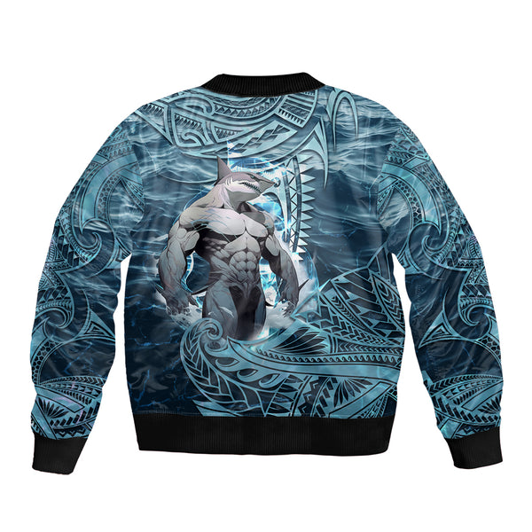 Hawaiian Shark God Kamohoalii Sleeve Zip Bomber Jacket Polynesian Style ...