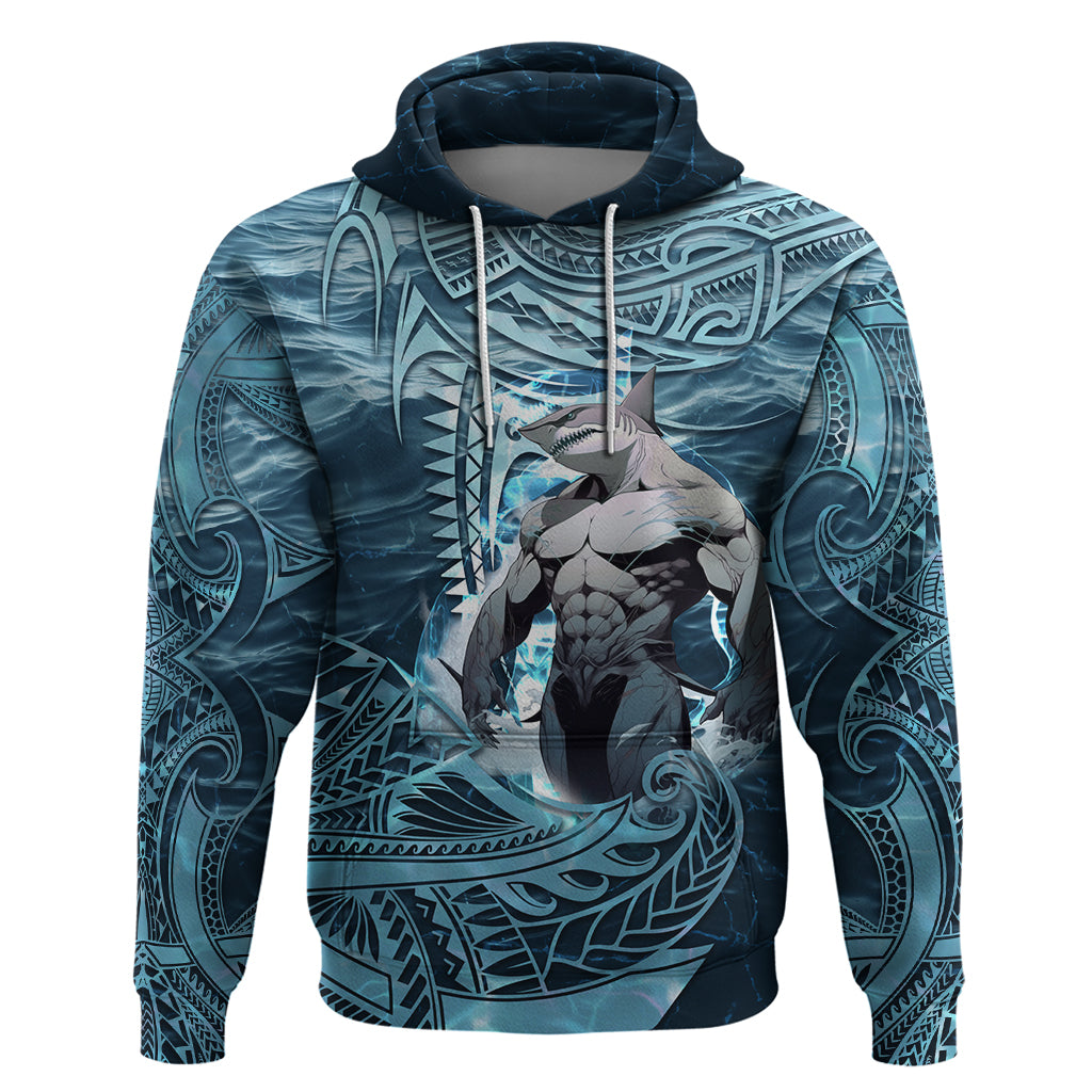 Hawaiian Shark God Kamohoalii Zip Hoodie Polynesian Style LT05 Pullover Hoodie Blue - Polynesian Pride