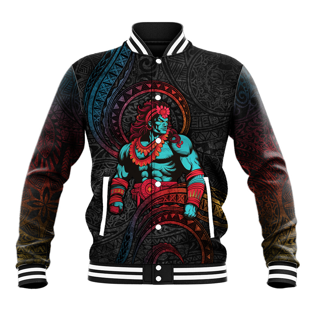 Hawaiian Demigod Maui Baseball Jacket Polynesian Mythology LT05 Unisex Black - Polynesian Pride