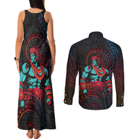 Hawaiian Demigod Maui Couples Matching Tank Maxi Dress and Long Sleeve Button Shirt Polynesian Mythology LT05 - Polynesian Pride