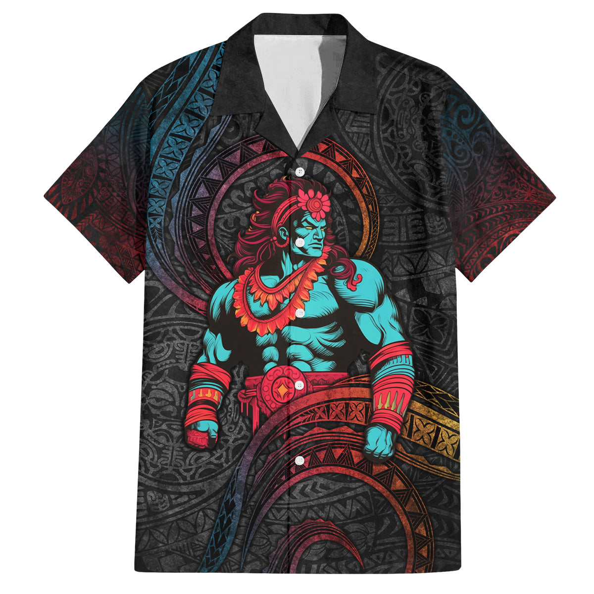 Hawaiian Demigod Maui Family Matching Summer Maxi Dress and Hawaiian Shirt Polynesian Mythology LT05 Dad's Shirt - Short Sleeve Black - Polynesian Pride