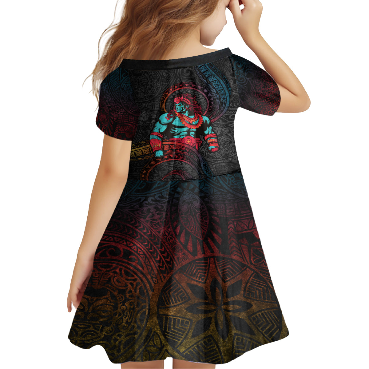 Hawaiian Demigod Maui Kid Short Sleeve Dress Polynesian Mythology LT05 - Polynesian Pride