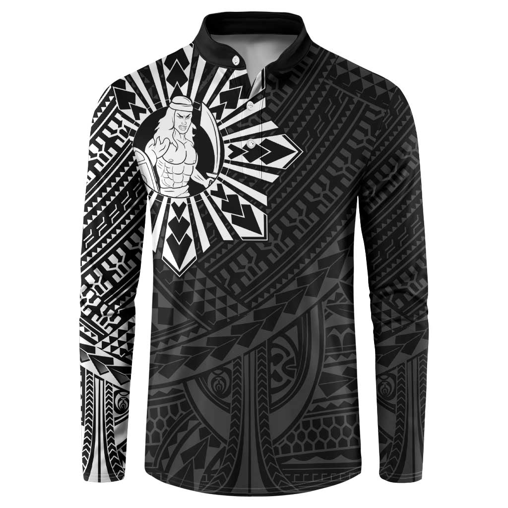 Philippines Tribal Button Sweatshirt King Lapu Lapu Black Version LT05 Black - Polynesian Pride
