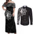 Philippines Tribal Couples Matching Off Shoulder Maxi Dress and Long Sleeve Button Shirt King Lapu Lapu Black Version