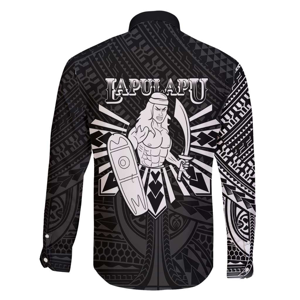 Philippines Tribal Family Matching Long Sleeve Bodycon Dress and Hawaiian Shirt King Lapu Lapu Black Version