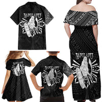 Philippines Tribal Family Matching Off Shoulder Maxi Dress and Hawaiian Shirt King Lapu Lapu Black Version