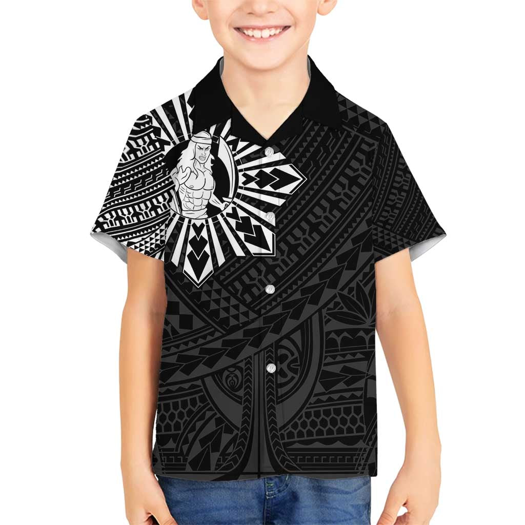 Philippines Tribal Family Matching Puletasi and Hawaiian Shirt King Lapu Lapu Black Version