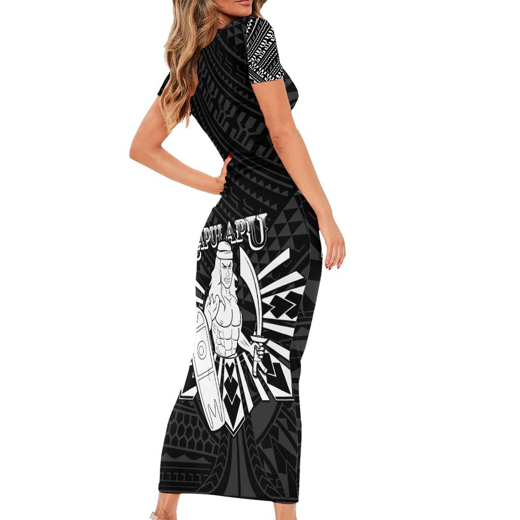 Philippines Tribal Family Matching Short Sleeve Bodycon Dress and Hawaiian Shirt King Lapu Lapu Black Version