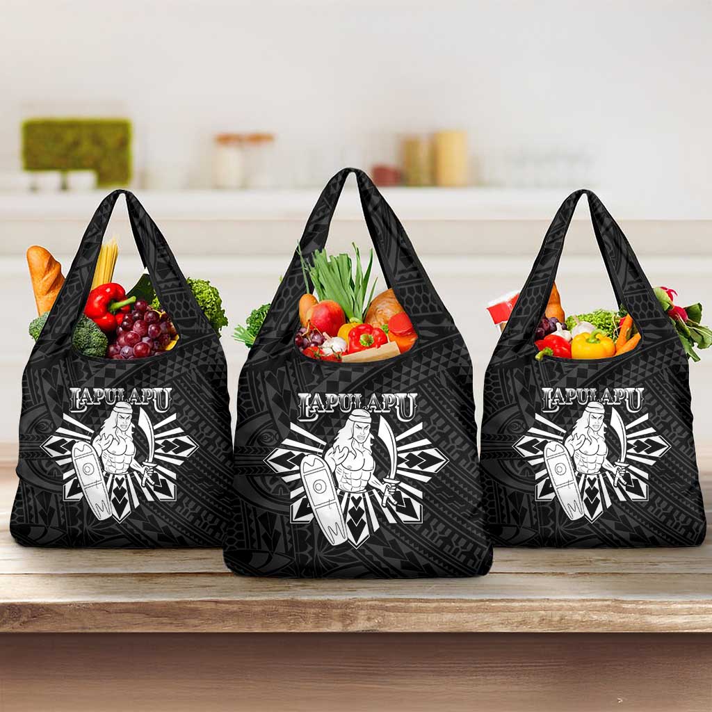 Philippines Tribal Grocery Bag King Lapu Lapu Black Version