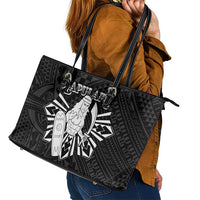 Philippines Tribal Leather Tote Bag King Lapu Lapu Black Version