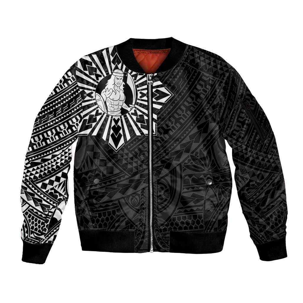 Philippines Tribal Sleeve Zip Bomber Jacket King Lapu Lapu Black Version LT05 Unisex Black - Polynesian Pride