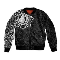 Philippines Tribal Sleeve Zip Bomber Jacket King Lapu Lapu Black Version LT05 Unisex Black - Polynesian Pride