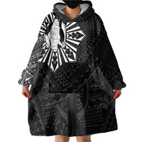 Philippines Tribal Wearable Blanket Hoodie King Lapu Lapu Black Version