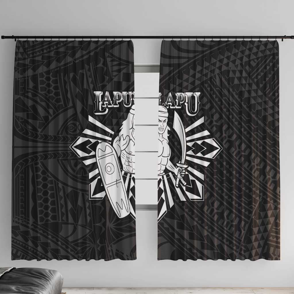 Philippines Tribal Window Curtain King Lapu Lapu Black Version LT05 With Hooks Black - Polynesian Pride