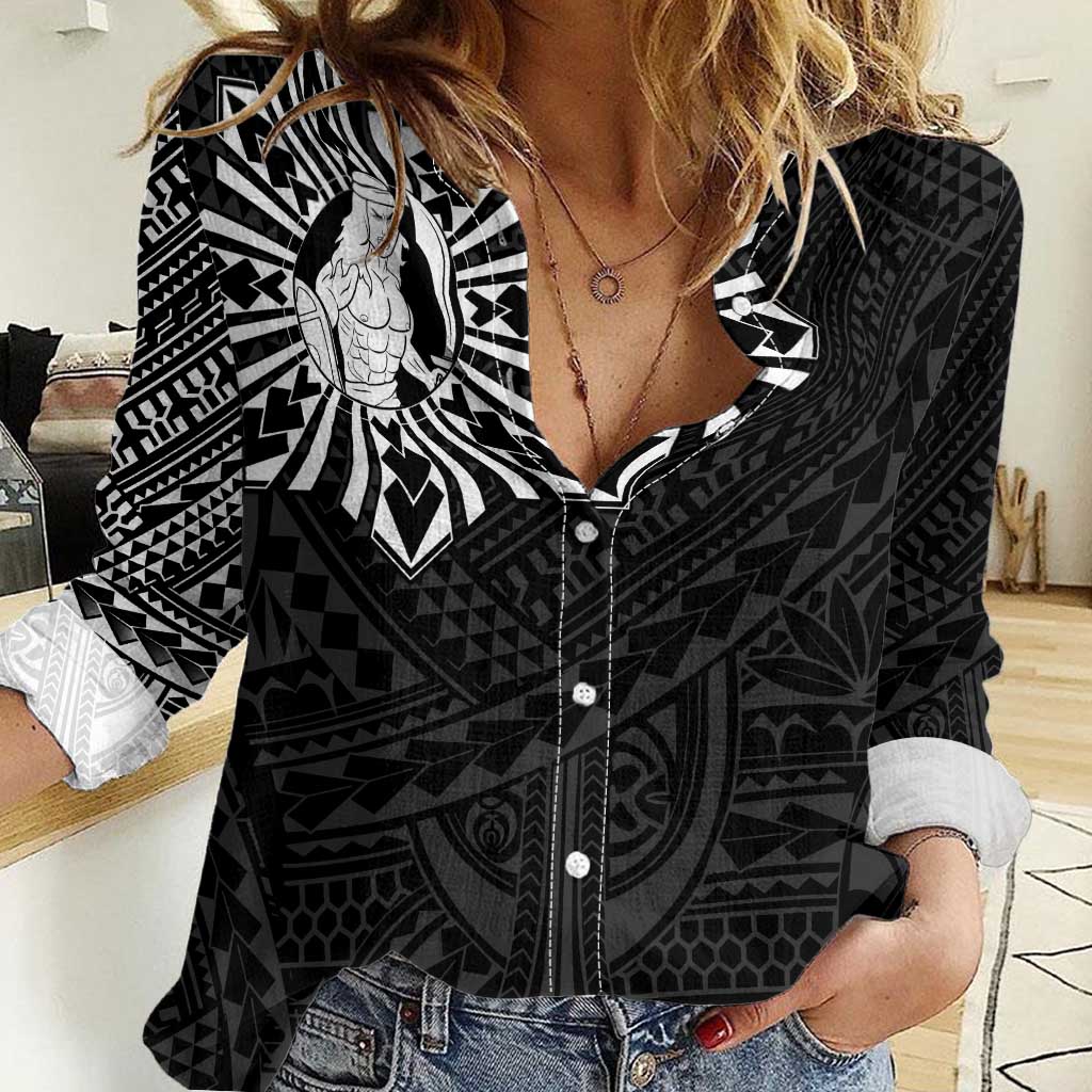 Philippines Tribal Women Casual Shirt King Lapu Lapu Black Version LT05 Female Black - Polynesian Pride
