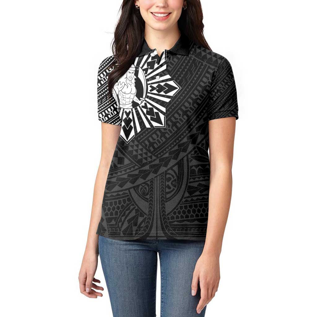 Philippines Tribal Women Polo Shirt King Lapu Lapu Black Version