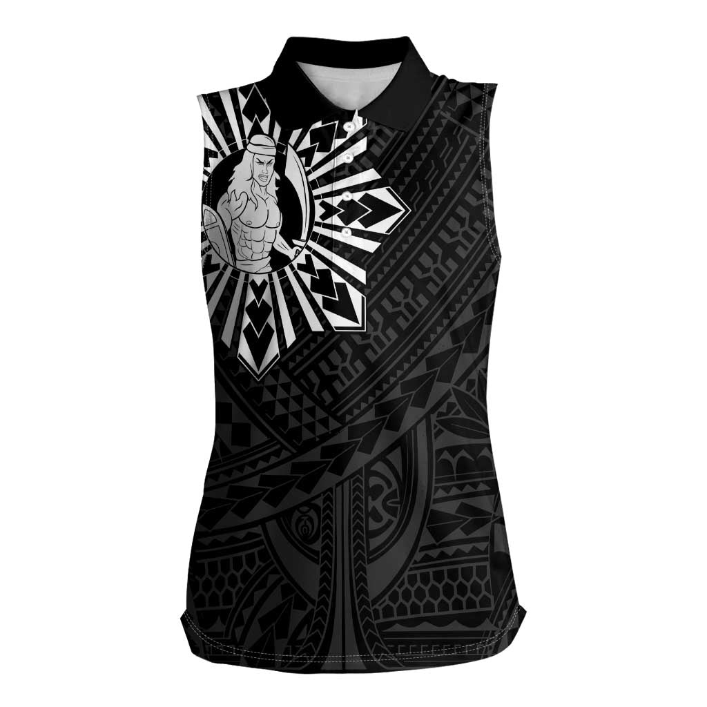 Philippines Tribal Women Sleeveless Polo Shirt King Lapu Lapu Black Version LT05 Female Black - Polynesian Pride
