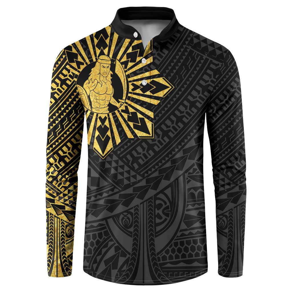 Philippines Tribal Button Sweatshirt King Lapu Lapu Gold Version LT05 Gold - Polynesian Pride