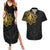 Philippines Tribal Couples Matching Summer Maxi Dress and Hawaiian Shirt King Lapu Lapu Gold Version