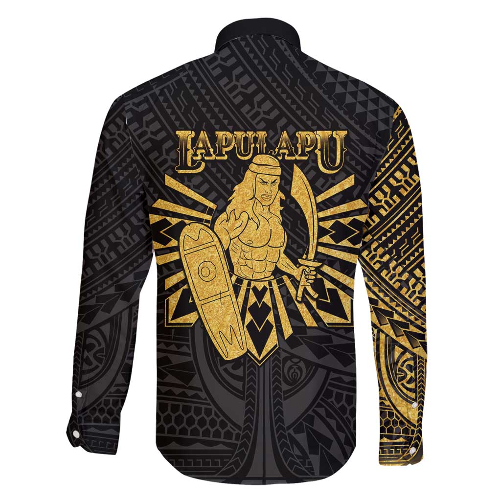 Philippines Tribal Family Matching Off Shoulder Maxi Dress and Hawaiian Shirt King Lapu Lapu Gold Version