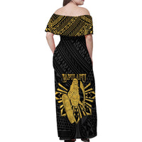 Philippines Tribal Family Matching Off Shoulder Maxi Dress and Hawaiian Shirt King Lapu Lapu Gold Version