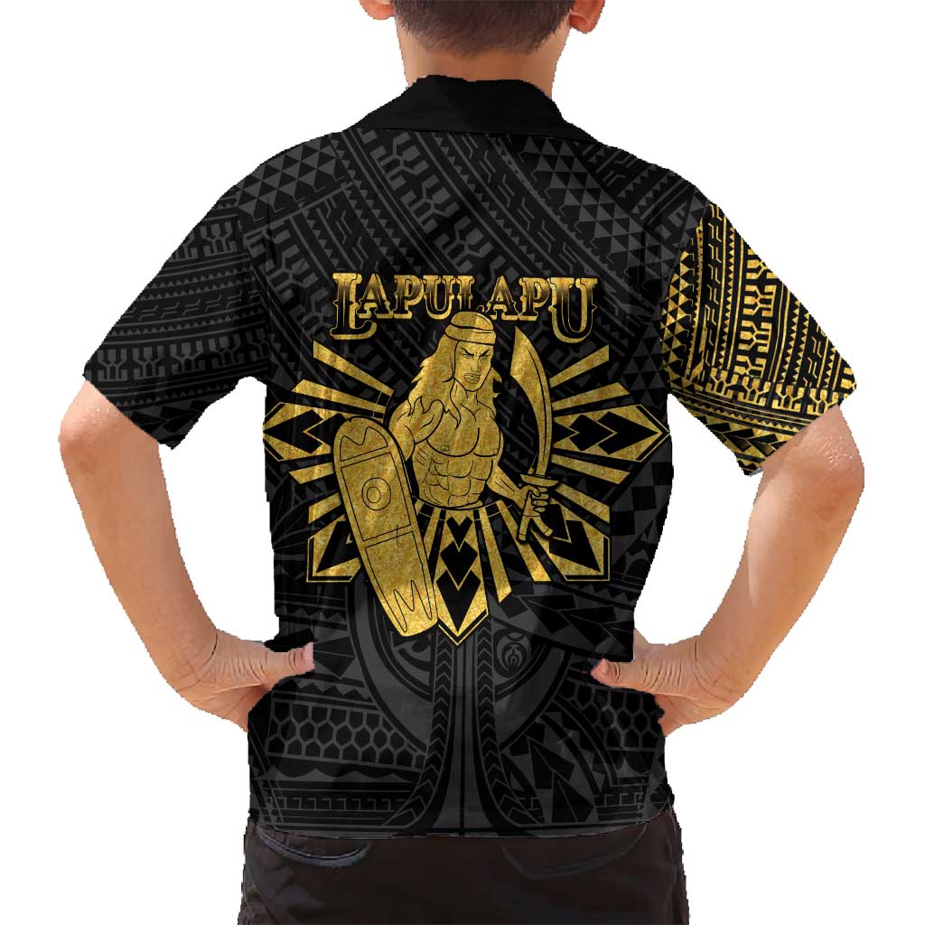 Philippines Tribal Family Matching Off Shoulder Short Dress and Hawaiian Shirt King Lapu Lapu Gold Version