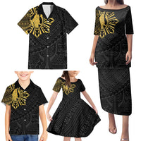 Philippines Tribal Family Matching Puletasi and Hawaiian Shirt King Lapu Lapu Gold Version