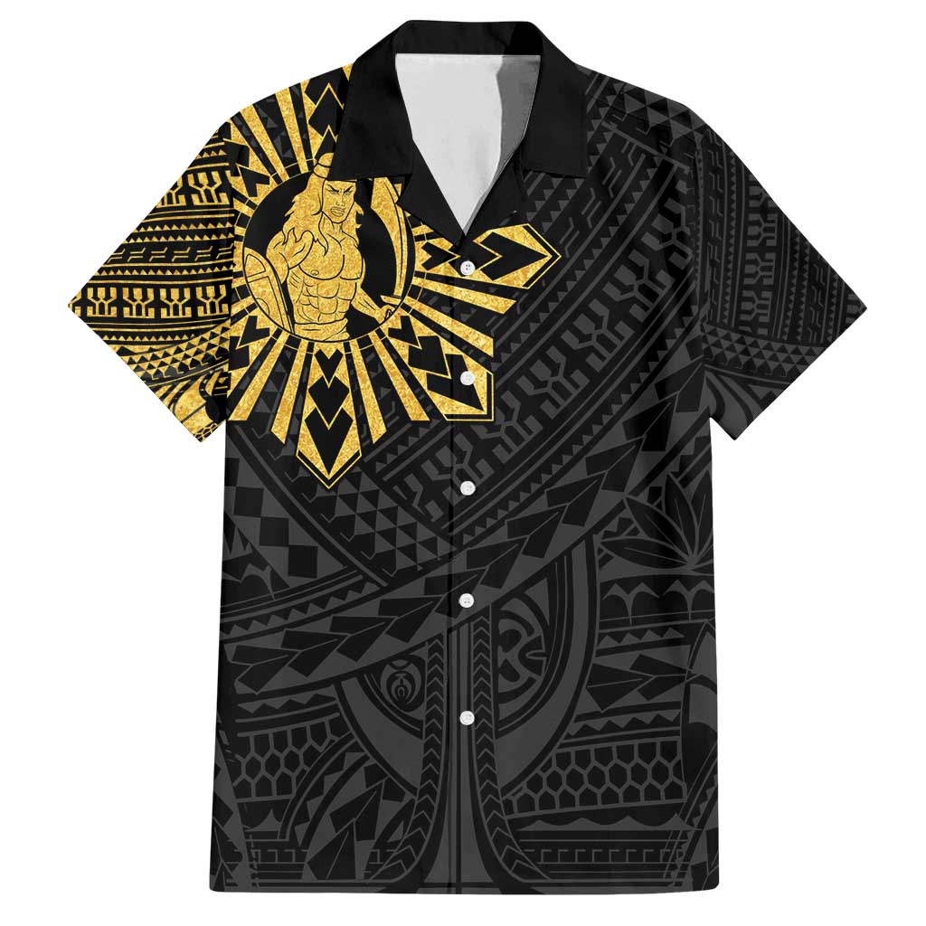 Philippines Tribal Family Matching Puletasi and Hawaiian Shirt King Lapu Lapu Gold Version