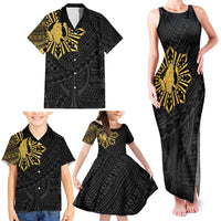 Philippines Tribal Family Matching Tank Maxi Dress and Hawaiian Shirt King Lapu Lapu Gold Version